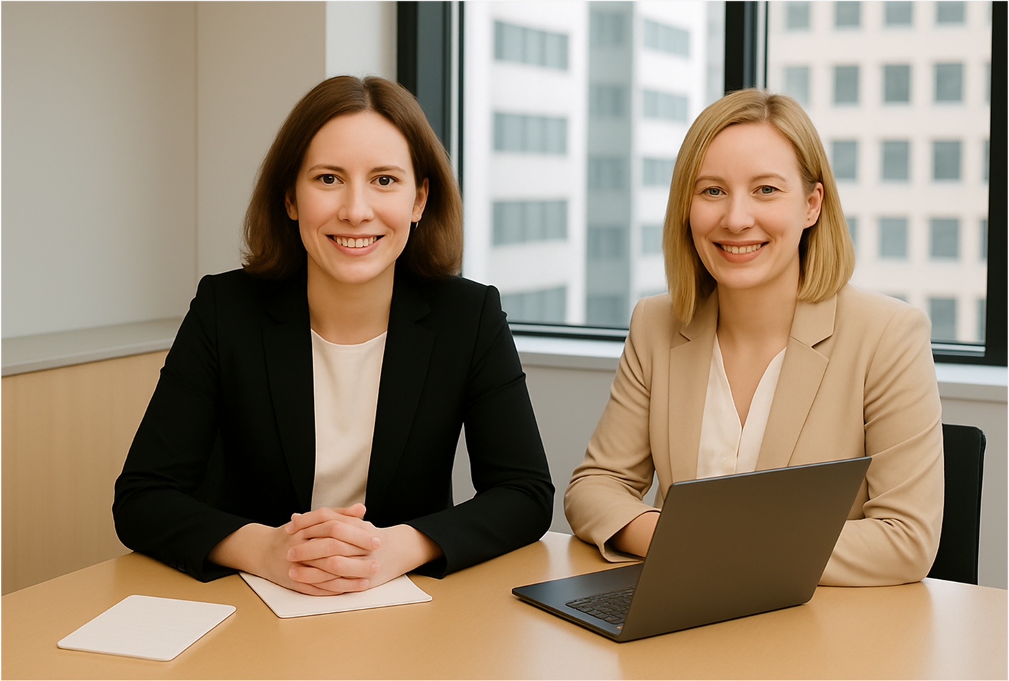 Usmiechniete kobiety partnerki biznesowe siedza w sali konferencyjnej