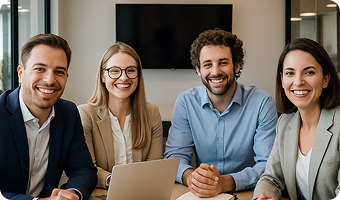 sala konferencyjna w biurze z uśmiechniętymi pracownikami biura rachunkowego