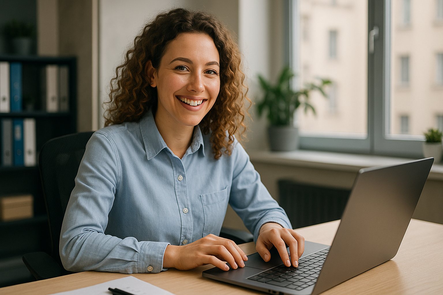 usmiechnieta kobieta laptop