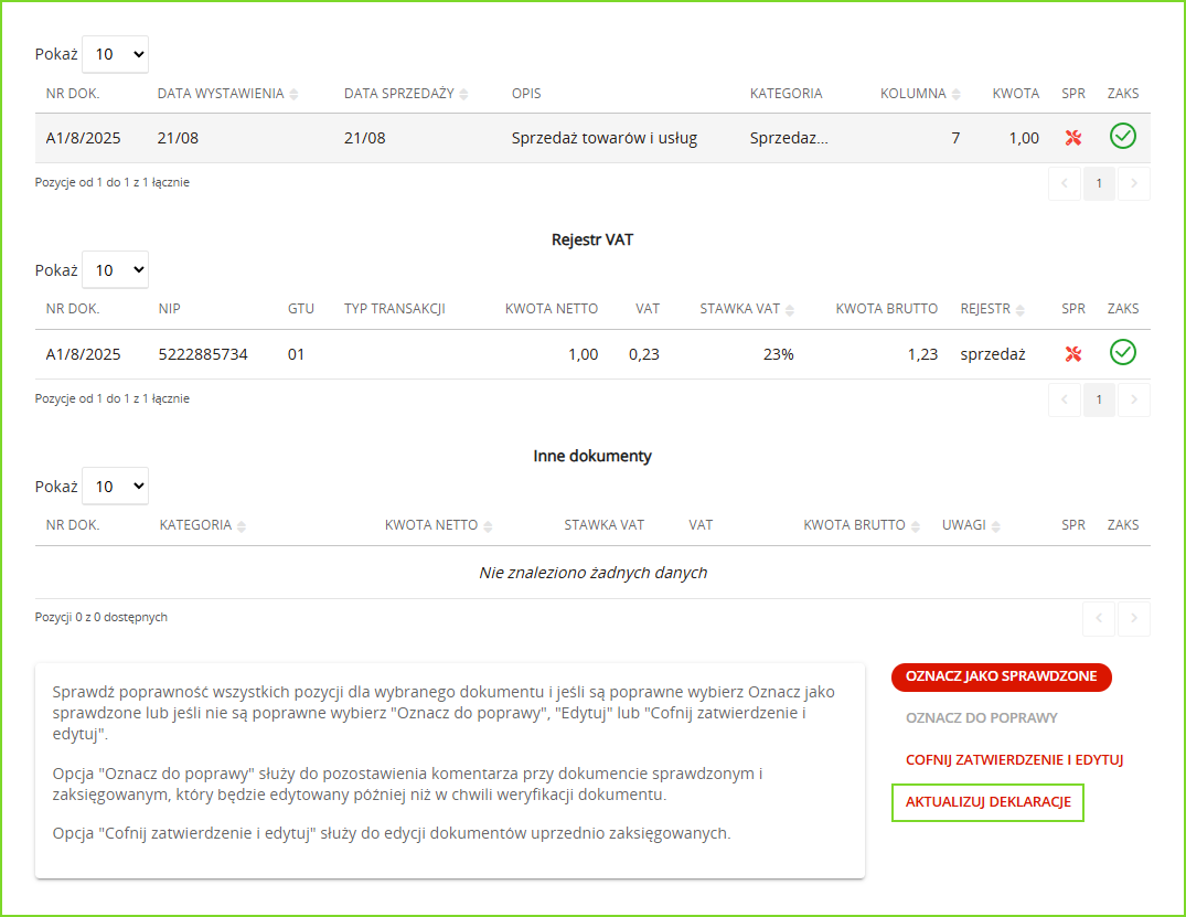 Nowa akcja: „Aktualizuj deklaracje”